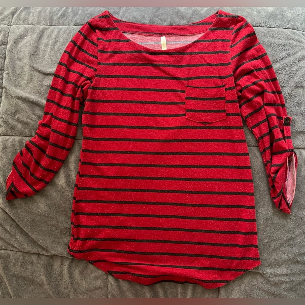 DNA Couture Red & Black Striped Top Size S